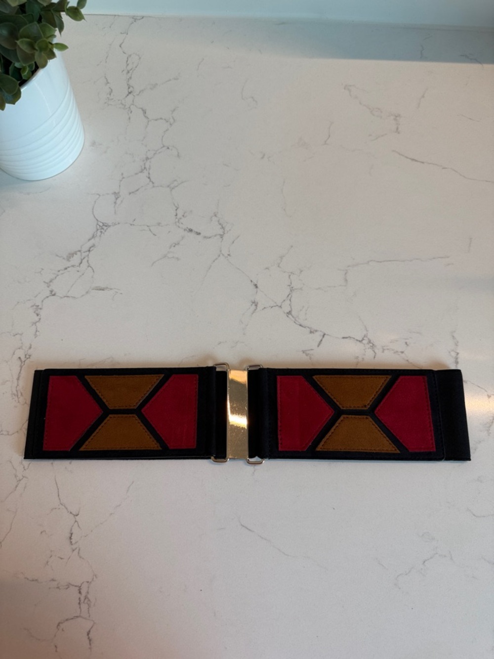 Express Red and Brown Stretch Waist Belt with Gold Buckle